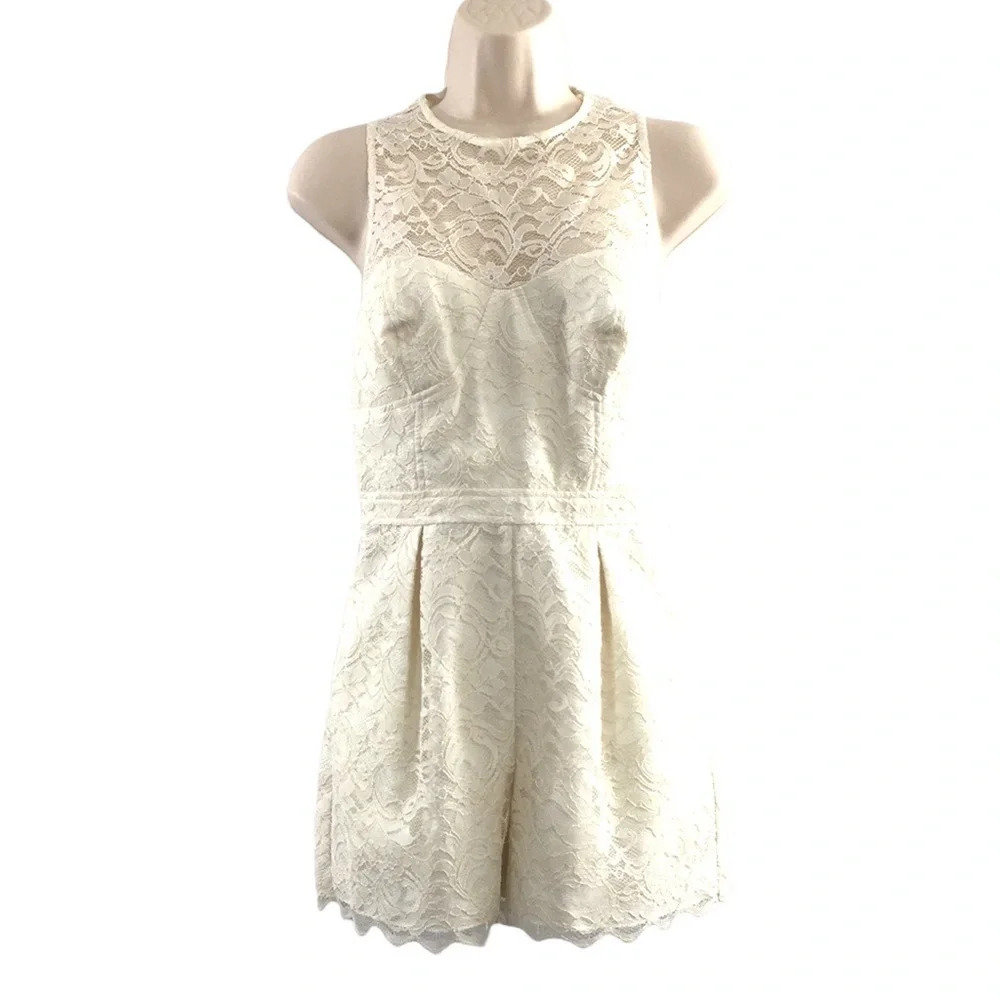 Jill Stuart Ivory White Lace Sheath Jump‎ Shorts Romper Womens 4 Sleeveless